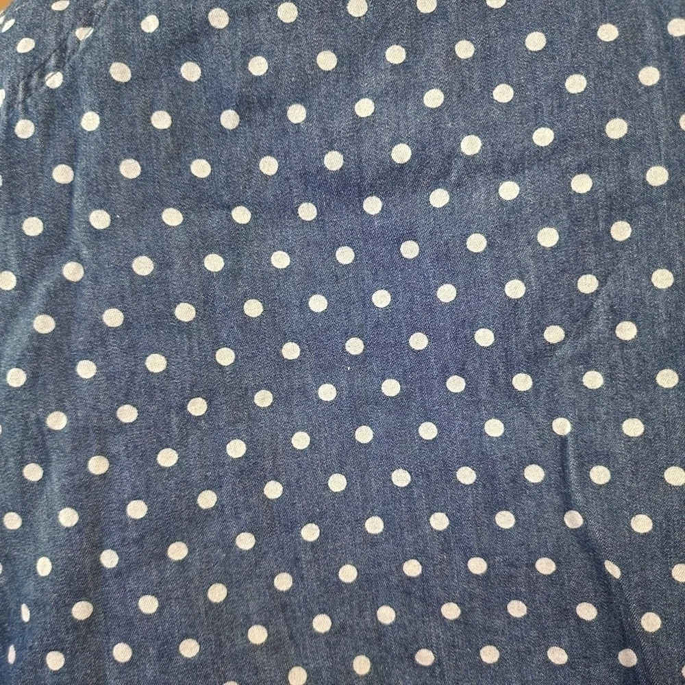 Joe Fresh Chambray Sleeveless Blue White Polka Dot Dress Kid's Large 10-12 EUC